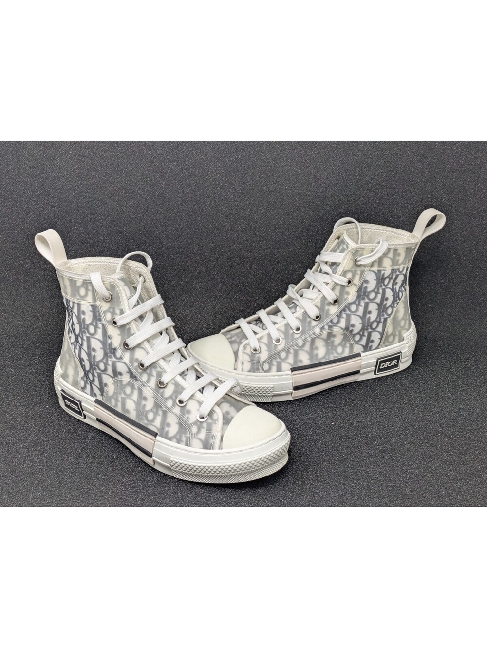 Dior B23 Shoes Womens Size 7 White Oblique Logo Canvas High Top Sneakers EU 37